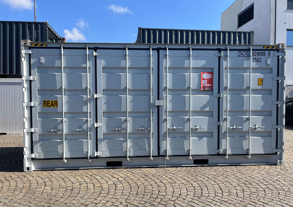 Contenedor marítimo 20’ High Cube con doble puerta y puerta lateral – Nuevo gris claro
