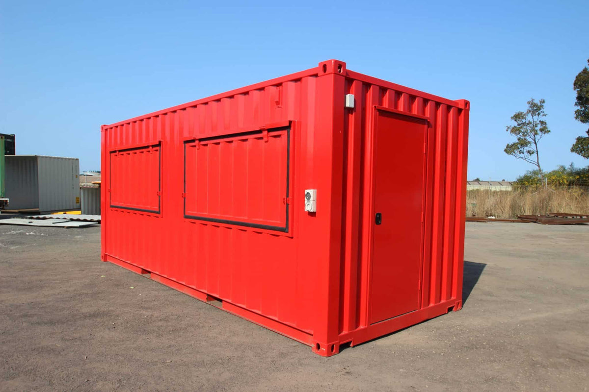Contenedor Cafetería Bar 20’ – 6,06 × 2,44 m – Rojo